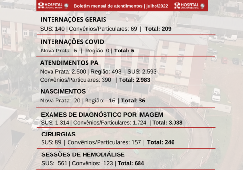 Atendimentos realizados em julho de 2022