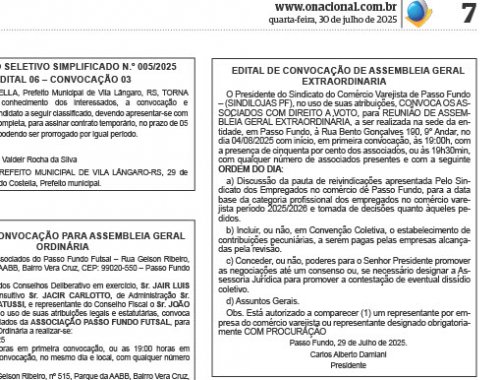 EDITAL DE CONVOCAÇÃO DE ASSEMBLEIA GERAL EXTRAORDINARIA