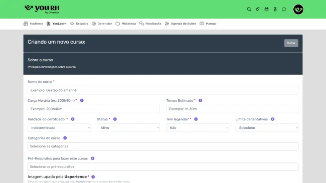 Upload de conteúdos da empresa