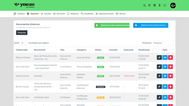 Controle e upload de Documentos e Certificados